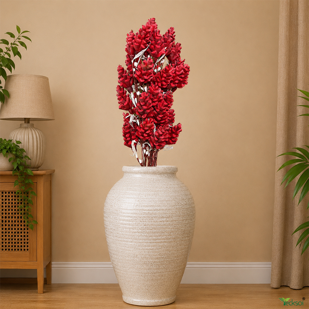 Tecksoi Red Lattu Pine Sola Wood Flower Sticks – Premium Handcrafted Dry Flower Decor for Home & Event Styling | Pack Of 5