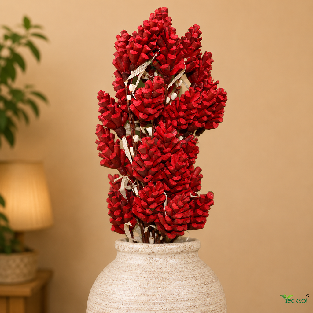 Tecksoi Red Lattu Pine Sola Wood Flower Sticks – Premium Handcrafted Dry Flower Decor for Home & Event Styling | Pack Of 5