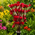 Tecksoi Red Palm Daisy Flower Sticks – Handmade Premium Palm Leaf Dry Flower Decor for Home & Event Decoration | Pack Of 5