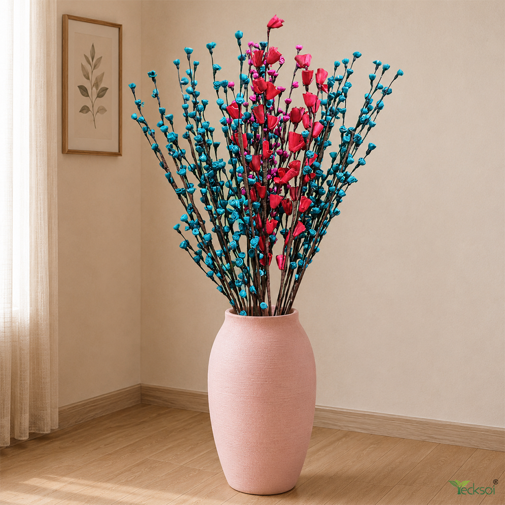 Tecksoi Rose Buds Lily Sola Wood Flower Sticks – Handmade Premium Dry Flower Decor for Home &Event Styling | Pack Of 5