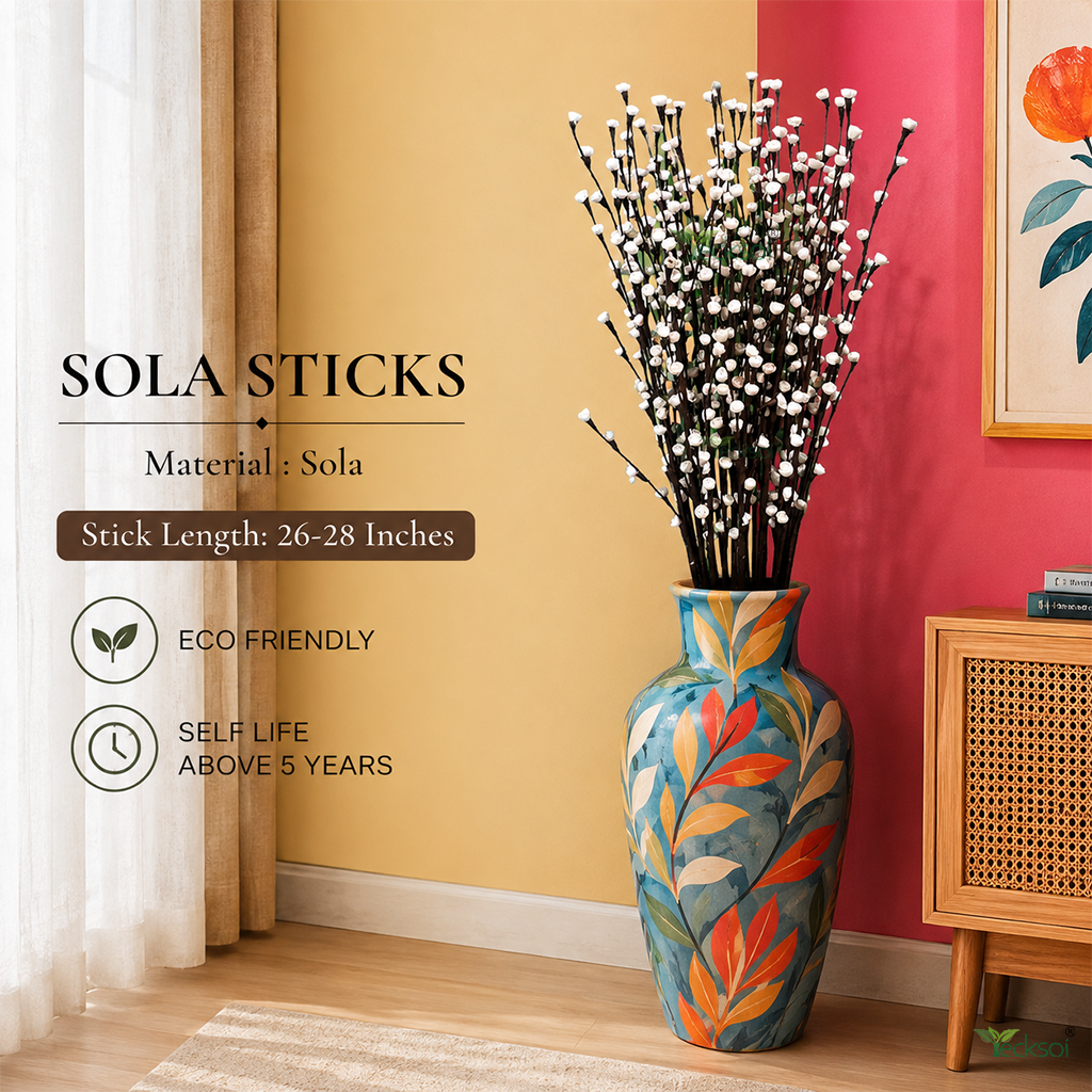 Tecksoi Rose Buds Natural Sola Wood Flower Sticks – Handmade Premium Dry Flower Decor for Home & Event Decoration | Pack Of 10