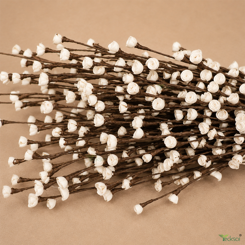 Tecksoi Rose Buds Natural Sola Wood Flower Sticks – Handmade Premium Dry Flower Decor for Home & Event Decoration | Pack Of 10