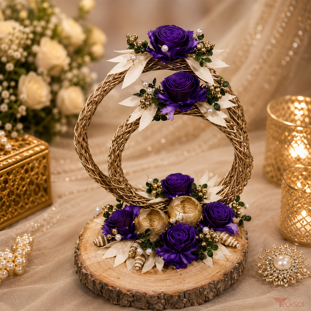 Tecksoi Sanctuary Platter Wooden Ring Tray With Sola Flower & Cannella Berry