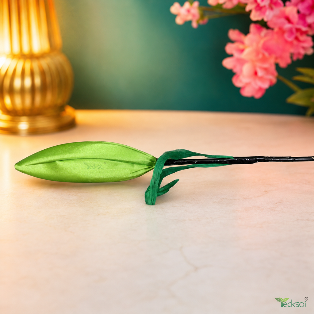 Tecksoi Silk Lotus Buds Green Flower Sticks – Handmade Premium Floral Decor for Home & Event Decoration | Pack Of 5