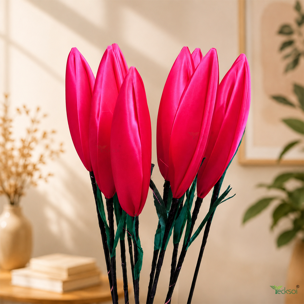 Tecksoi  Silk Lotus Buds Light Pink Flower Sticks – Handmade Premium Floral Decor for Home & Event Decoration | Pack Of 5