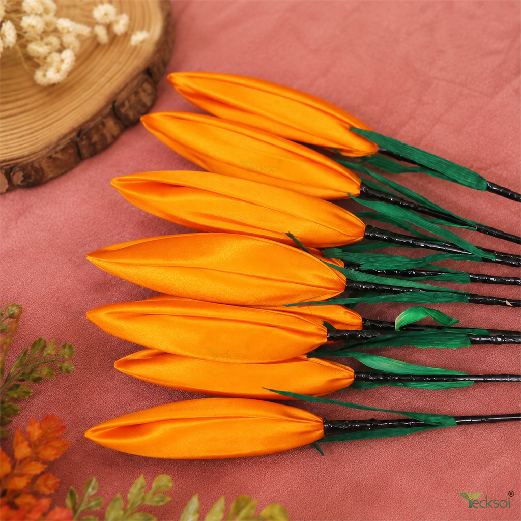 Tecksoi Silk Lotus Buds Mustard Yellow Flower Sticks – Handmade Premium Floral Decor for Home & Event Decoration | Pack Of 5