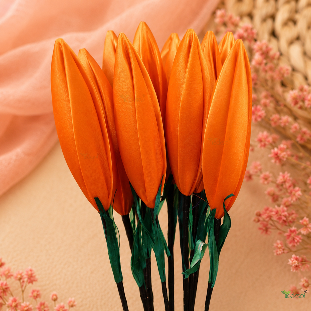 Tecksoi Silk Lotus Buds Mustard Yellow Flower Sticks – Handmade Premium Floral Decor for Home & Event Decoration | Pack Of 5
