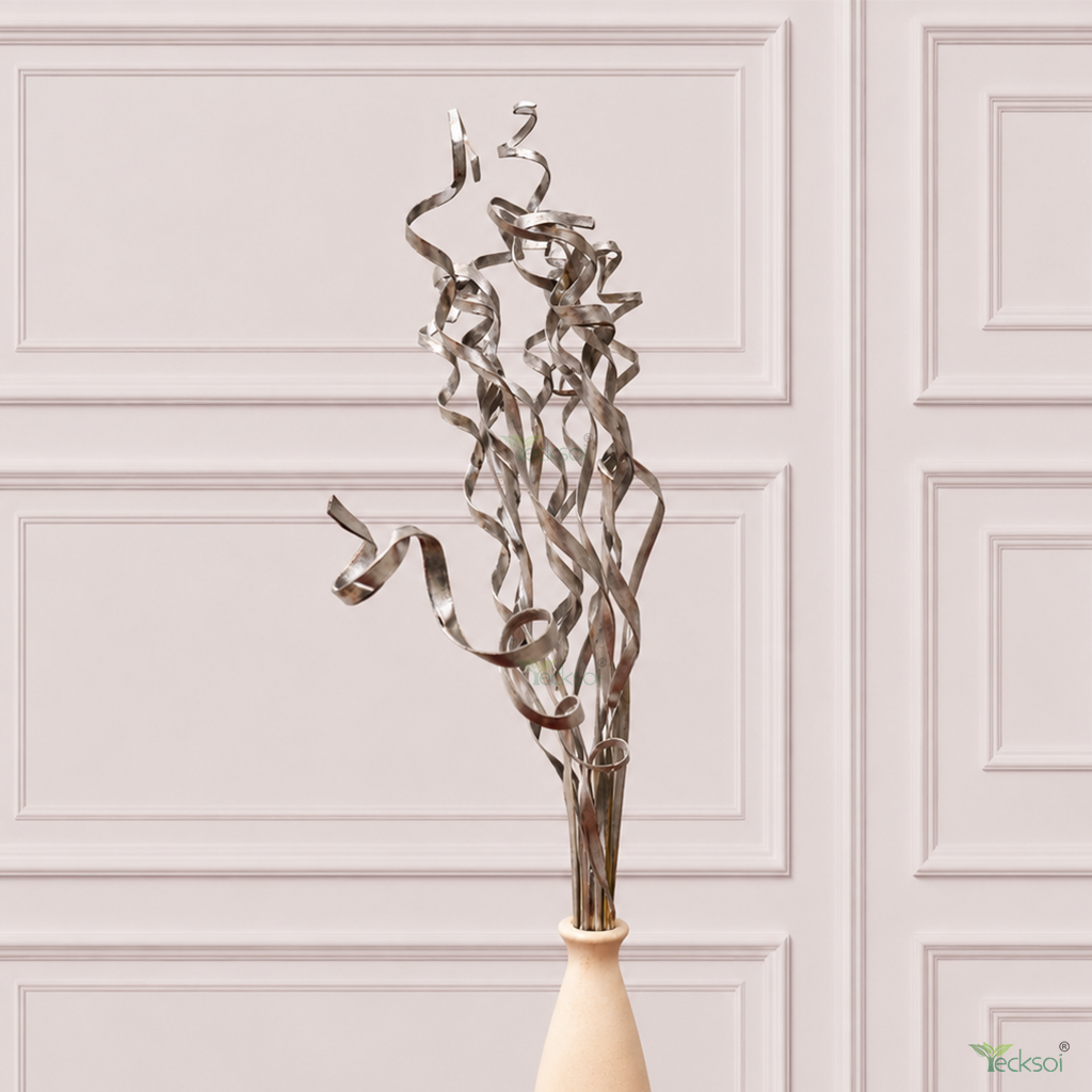 Tecksoi Palm Silver Spring – Glossy Silver Dried Palm Leaf Exotic Filler for Bouquets, Floral Arrangements & Premium Decor | Pack Of 10
