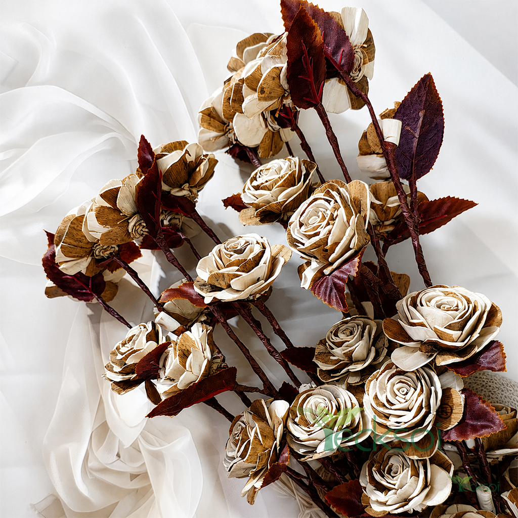 Tecksoi Skin Beauty Rose Sola Wood Flower Sticks – Premium Handcrafted Dry Flower Decor for Elegant Spaces | Pack Of 5