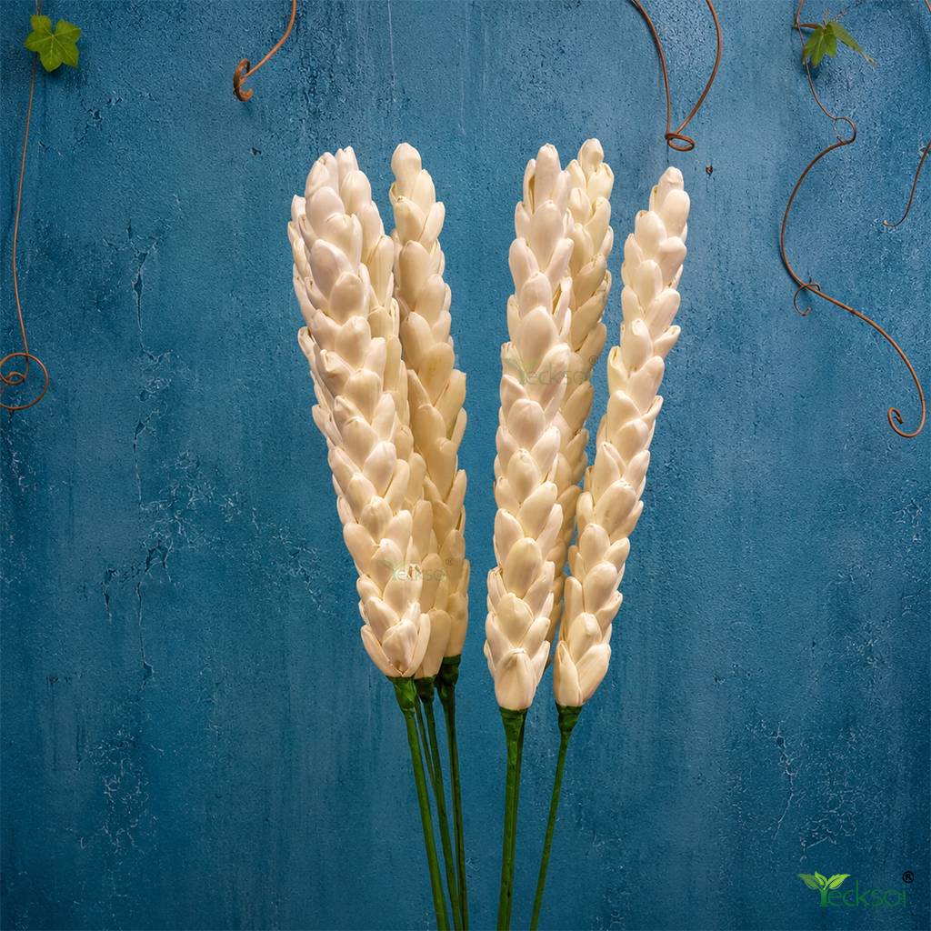 Tecksoi Sola Rajanigandha Flower Sticks – Premium Handcrafted Sola Wood Dry Flower Decor for Home & Event Decoration | Pack Of 5