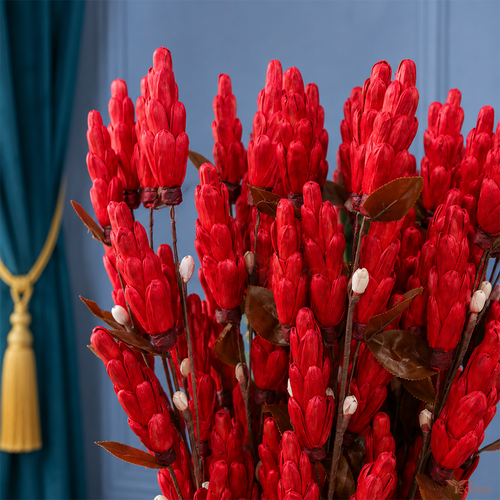 Tecksoi Sola Wood Red Pine Flower Sticks For Decor | Pack Of 5