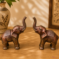 Tecksoi Terracotta Elephant With Trunk Up Prosperity Home Decor | Set Of 2