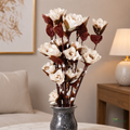 Tecksoi White Rose Sola Wood Flower Sticks – Elegant Handcrafted Dry Flower Decor for Home & Event Styling | Pack Of 5