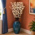 Tecksoi White Palm Lily Dried Palm Leaves Flower Sticks – Premium Handmade Natural Palm Leaf Flowers for Home Decor, Vase Arrangements & Luxury Event Decoration | Pack Of 5