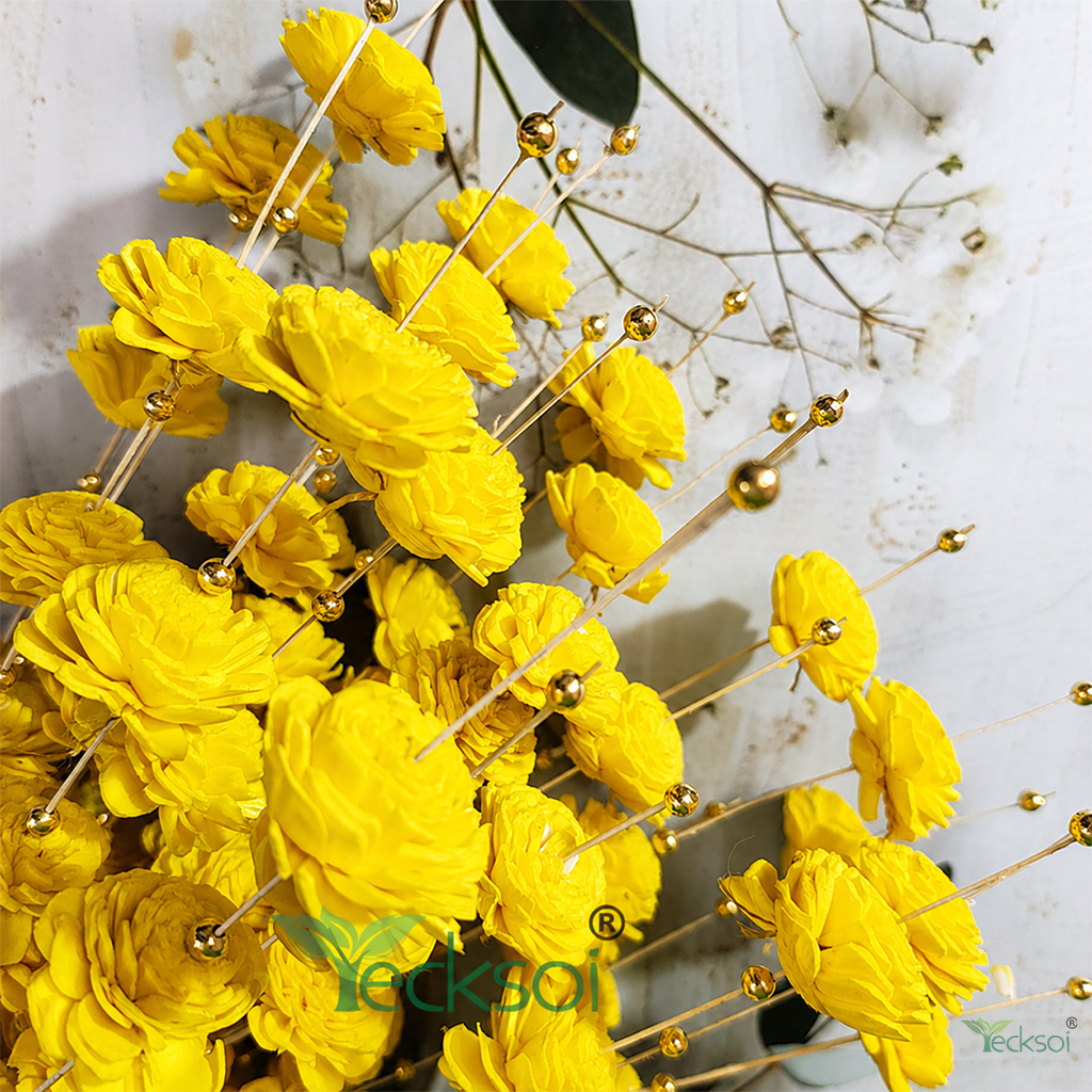 Tecksoi Yellow Coco Belle Sola Wood Flower Sticks | Pack Of 5 | Premium Quality