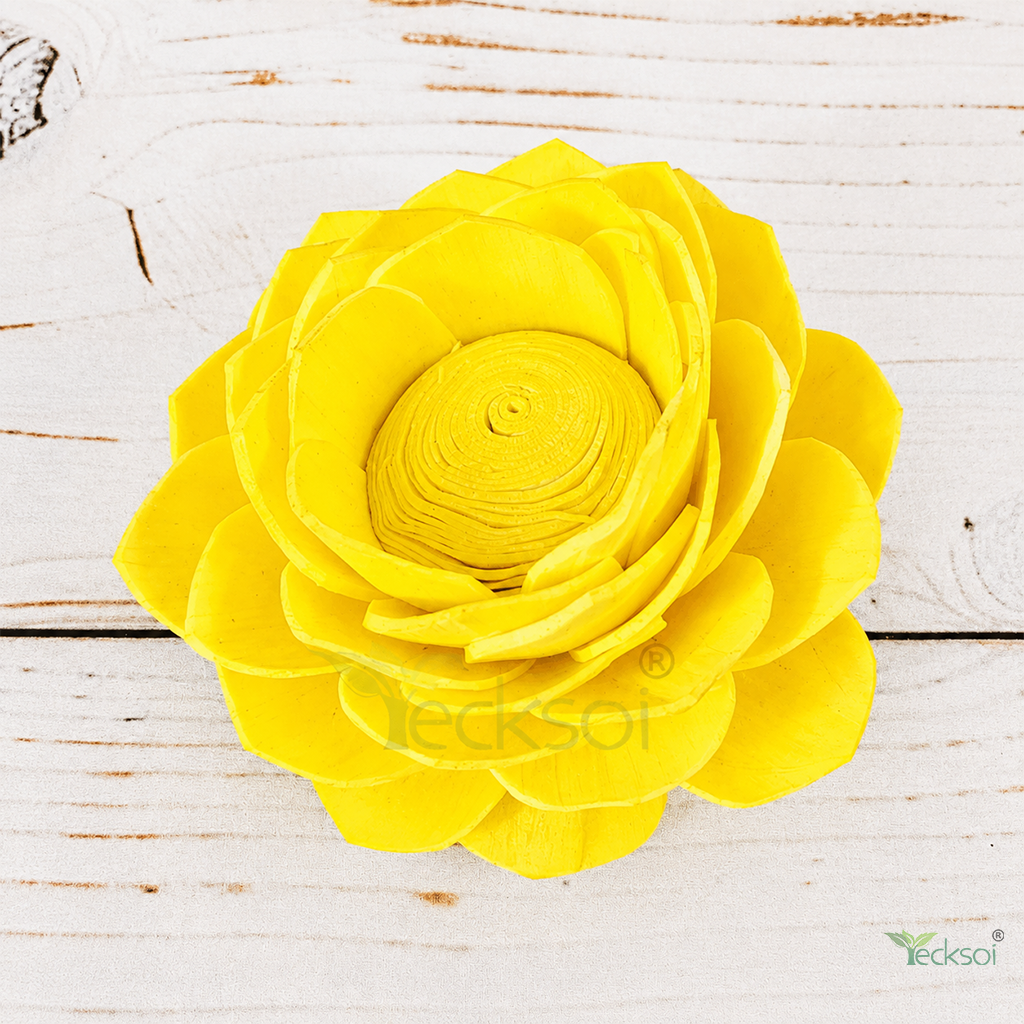 Tecksoi Yellow Lotus Sola Wood Flower – Realistic Handcrafted Floral Decor with Bright Natural Elegance | Pack Of 10